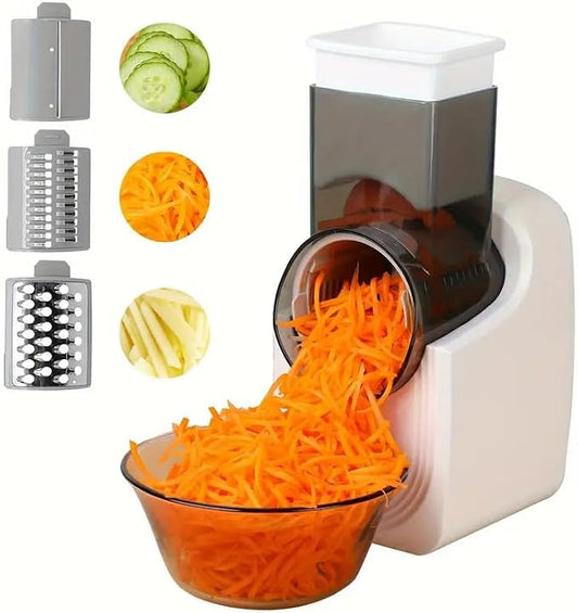 Electric Cheese Grater for Block Cheese,2025 Upgrade Electric Grater for Home Kitchen Use,3 Changeable Blades Salad Shooter Electric Slicer/Shredder for Vegetable Fruit Nuts White