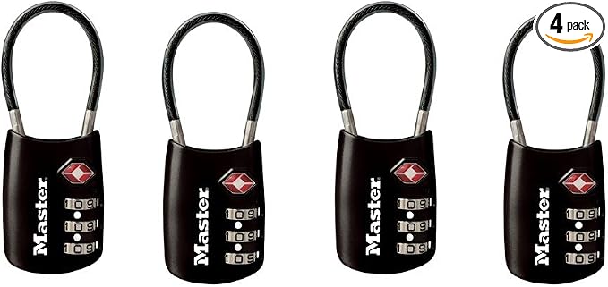 Master Lock 4688DBLK TSA Cable Luggage Accepted Black, 4-Pack, 4 Piece
