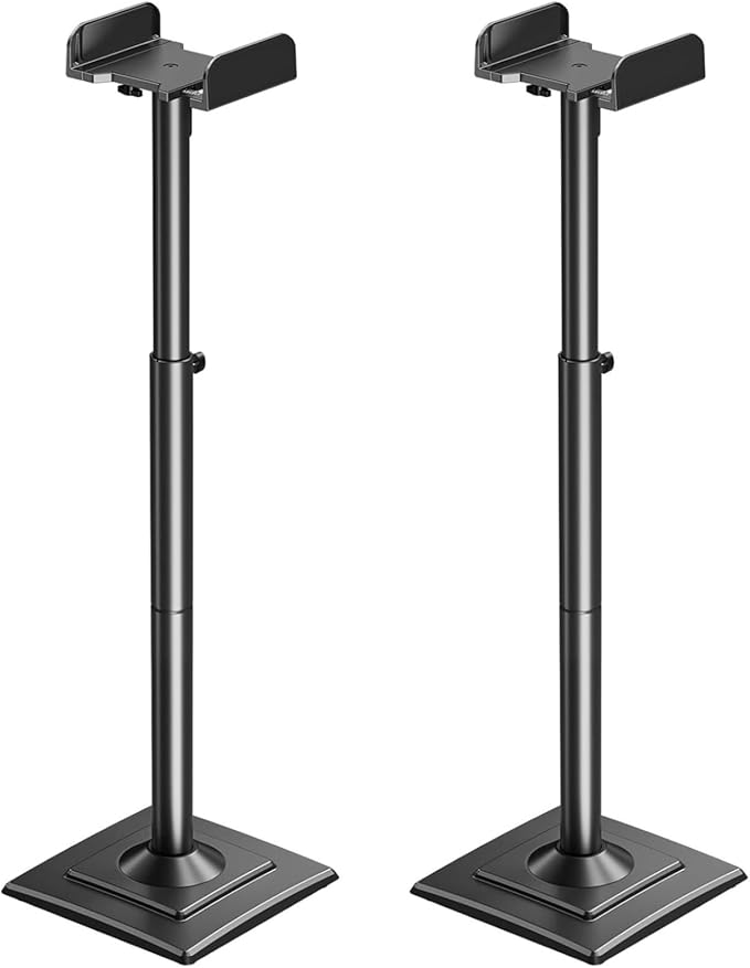ELIVED Universal Speaker Stands Pair Height Adjustable Max 43.3", Surround Sound Speaker Stands for Bookshelf Speaker Satellite Rear Speakers Up to 11 lbs, Spring-Loaded Plate Extends to 10"
