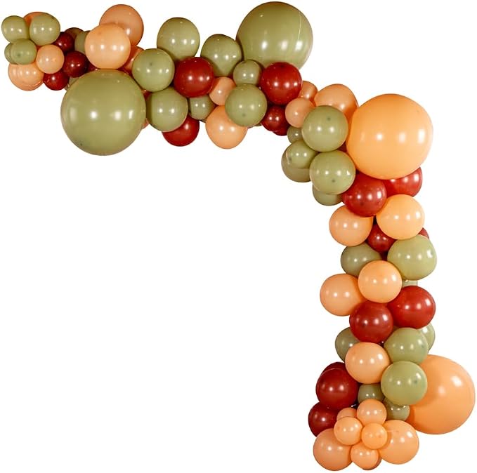 Restaurantware-Balloonify Balloon Garland Set, 1 Party Decoration Kit - 124 Balloons, With Chain, Brown, Beige, & Green Latex Balloon Arch Kit, Includes Glue Dots And Ribbon