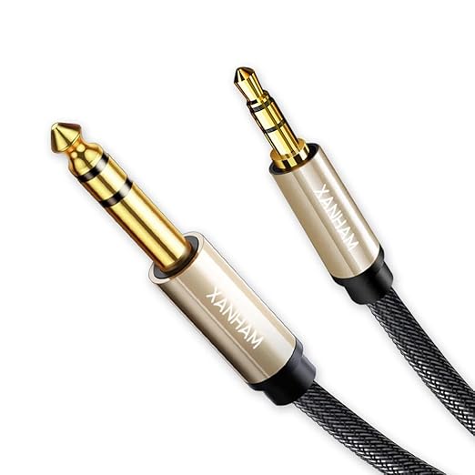 3.5mm to 1/4 Stereo Audio Cable 16 Feet /5M, 1/8" to 6.35mm 1/4" TRS Male Aux Cord Double Shielded with Braiding for Guitar, Amplifiers, PC, Home Theater, Speaker, etc.