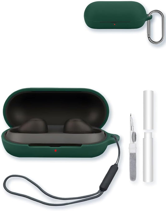 Case for Sony WF-C700N Truly Wireless Noise Canceling Earbud Headphones,Soft Protective,BOVUGAC Silicone Case Cover with Keychain & Cleaning Kit & Lanyard for WF-C700N Earbuds-Green