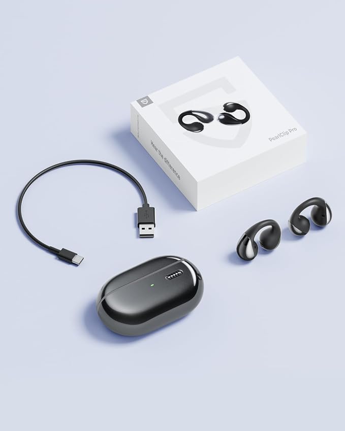 SoundPEATS PearlClip Pro Ear Ultra Open Ear Earbuds Wireless Headphones Bluetooth 6.0 Earphones Clip On Ear Buds with Mic, IPX5 Waterproof, 24 Hrs Play for Running Cycling Fitness
