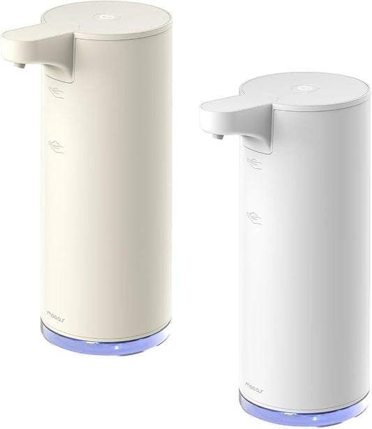 mooas Automatic Foaming Hand Soap Dispenser 2 Set (Ivory & White) Stainless Steel Rechargeable 2 Level Adjustable Touchless Soap Dispensers for Kitchen, Bathroom, Commercial 9.4oz Each