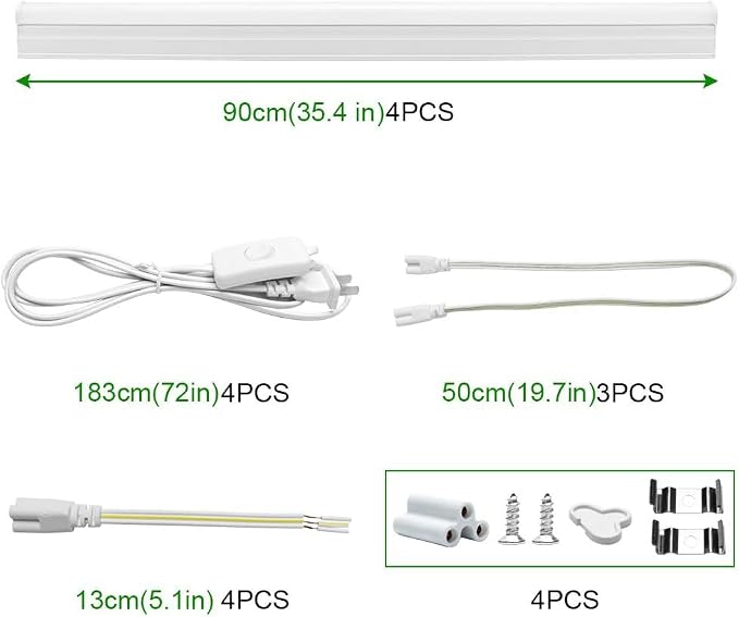 LightingWill LED T5 Integrated Fixture 3FT 14W 4000K Natural White, Linkable LED Shop Light, Under Cabinet & Ceiling Light, Corded Electric with Built-in On/Off Switch, 4-Pack for Garage, Kitchen