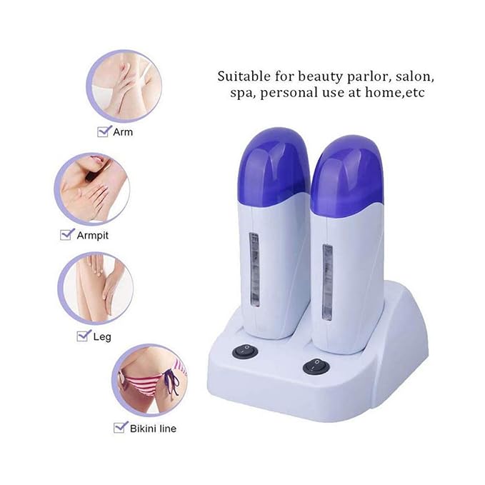Portable Double Depilatory Roll on Wax Warmer with Heater Base for Women Men Hair leg, Armpit, Bikini