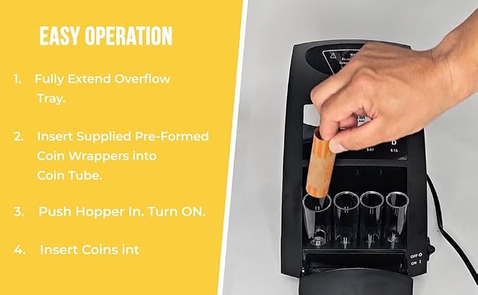 Electric Coin Sorter, 1 Row with Value Counting, Patented Anti-Jam Technology
