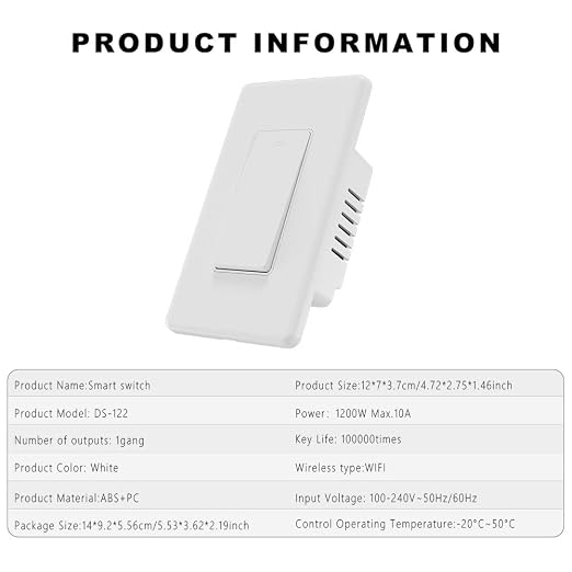 Smart Switch 1 Gang, Neutral Wire Required, 2.4GHz Wi-Fi Light Switch Compatible with Alexa and Google Home, UL Certified