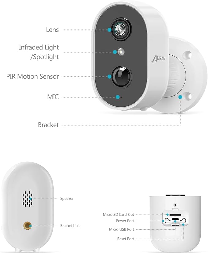 ANRAN Security Cameras Wireless Outdoor,2K 3MP Battery Powered Indoor Home Security Camera with AI Motion Detection & Color Night Vision,2-Way Talk Spotlight Siren Alarm, Work with Alexa,Waterproof