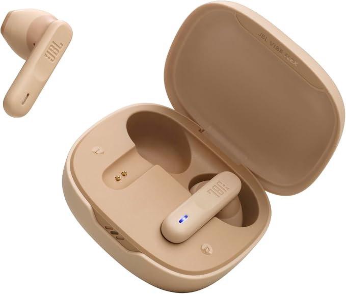 JBL Vibe Flex True Wireless Earbuds – Bluetooth Earphones with Deep Bass Sound, IP54 Water & Dust Resistant, Long Battery Life, Voice Assistant Compatible, Open-Ear Design (Beige)