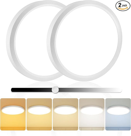 2Pack 15.8 Inch LED Flush Mount Ceiling Light, 35W, 3850LM, 2700K-5000K 5CCT Selectable & Dimmable, White Round Flat Panel Light for Hallway, Kitchen, Bedroom, Laundry Room