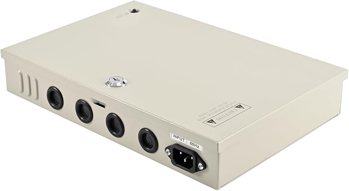 CCTV Power Supply Box 18 Channel 12V 20A, Lockable Metal Power Distribution with Resettable Fuse for Security Cameras DVRs