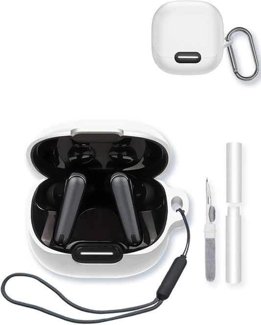 Case for Anker Soundcore Liberty 4 NC True Wireless Earbuds,Soft Protective,BOVUGAC Silicone Case Cover with Keychain & Cleaning Kit & Lanyard for Anker Soundcore liberty4 NC-White