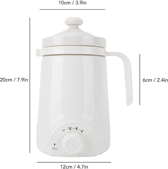 Asixxsix Electric Stew Cup, 500ml Portable Ceramic Soup Pot with Spoon, for Office Dormitory Apartment, 70W Low Power Consumption, One Key Control, for Porridge Soup Noodle Tea