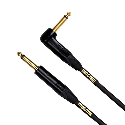 Mogami Gold Instrument Right Angle 10 Electric Guitar Instrument Cable 1/4 Inch TS to TS Electric Guitar Cable 10ft, Guitar Amp Cord, Right Angle Connectors, OFC Core, Anti-Noise Pro Audio Quality