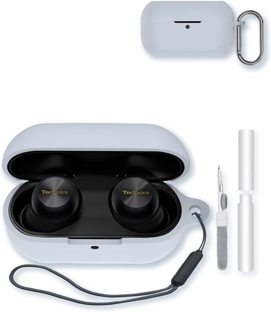 Case for Technics EAH-AZ100 Wireless Earbuds,Soft Protective,BOVUGAC Silicone Case Cover with Keychain & Cleaning Kit & Lanyard for Technics EAH-AZ100-Grey
