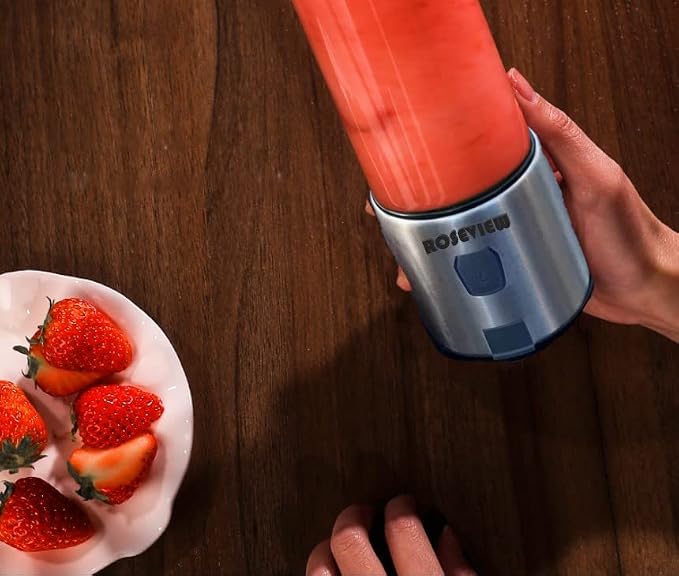 Portable Smoothie blender ROSEVIEW Glass bottle USB rechargeable mini Handheld Ice Shakes Cup 2 blend juicer Cordless Personal smoothies maker Fruit mixer (Steel) (CarbonSteel)