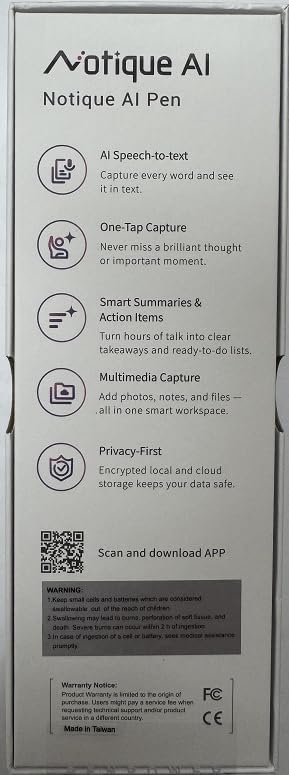 Notique AI Pen | Pocket AI Voice Recorder | Audio Recorder | Discreet Recording Device | AI Summarize & Transcribe for Multi-File & Meeting Timeline | No Monthly Fees