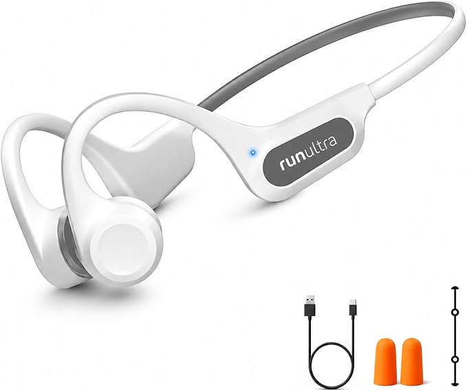 Bone Conduction Headphones, Open Ear Bluetooth 6.0 Wireless Earphones, IPX6 Sweatproof 26g Sports Headphones for Running Cycling Gym Hiking, 8H Playtime (White)