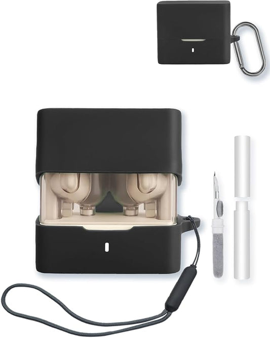 Case for MOONDROP Space Travel 2 True Wireless Earbuds,Soft Protective,BOVUGAC Silicone Case Cover with Keychain & Cleaning Kit & Lanyard for MOONDROP Space Travel2-Black
