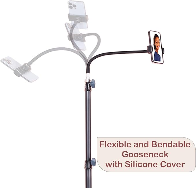 Floor Tripod Stand, 7.2 Feet Retractable Adjustable Gooseneck Tall Tripod for iPhone 12 Pro Max, iPhone 11 Pro Max, iPhone Xs Max, with Smart Phone Holder Clamp