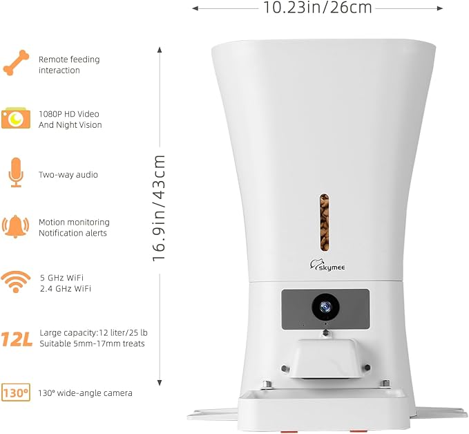 12L Smart Automatic Dog Feeder Large Breed with Camera, 5G WiFi Automatic Cat Feeders Food Dispenser 1080P Full HD Pet Camera Treat Dispenser with Night Vision and 2-Way Audio