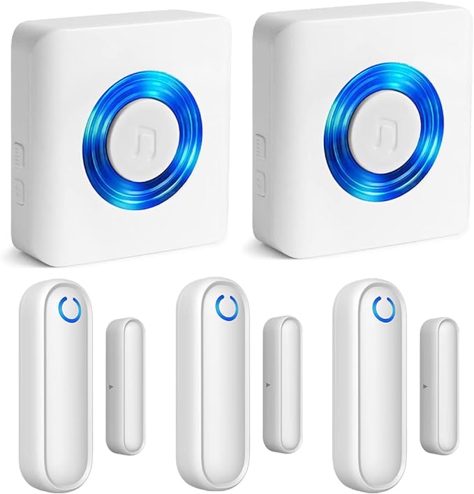Caregiver Pager Door Alarms for Dementia Patients/Kids Safety/Home Security,Wireless Door Alarm Sensor for Elderly/Business/Home/Store (Three Sensor Two Receiver)