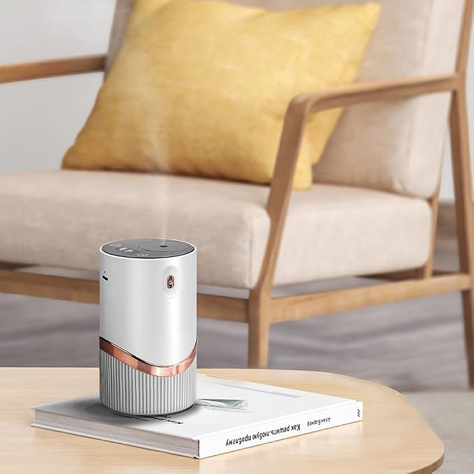 Waterless Essential Oil Diffuser - Aroma Diffuser with Indicator, Portable Smart Scent Air Machine 1/2/3 & Continuous Mist, Anti-TIPP, Timer Setting and Auto-Off Function (White