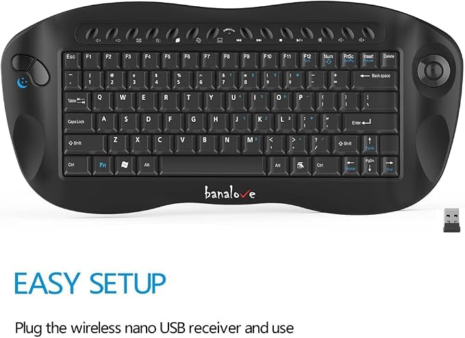 Wireless Keyboard with Trackball, 2.4G Handheld Multimedia Keyboard Built in Trackball, Scroll Wheel & Hotkeys for HTPC, Smart TV, Laptop, Desktop, Compatible with Windows, Mac, Android (Black)