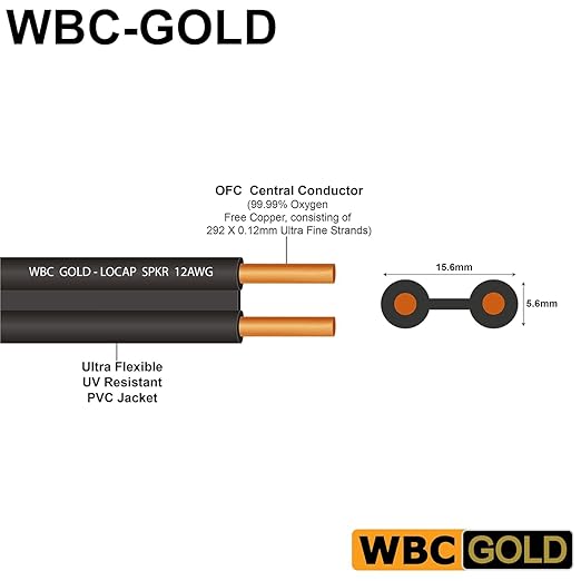 WORLDS BEST CABLES 5 Foot WBC-GOLD-LOCAP-SPKR-12 AWG - Low-Capacitance - Low-Inductance - High Purity OFC - Audiophile HiFi Speaker Cable Pair with Eminence Gold Banana (x2) & Spade (x2) Plugs