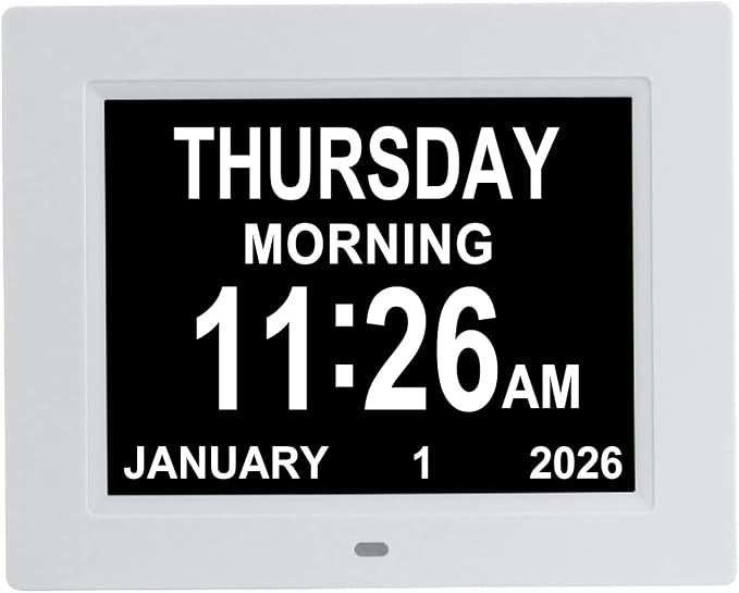 Aowasi 8 Alarms Digital Clock, Extra Large Display Wall Digital Day Calendar Clock with Non-Abbreviated Day & Month Alarm Clocks for Seniors Impaired Vision Dementia Elderly Alzheimer