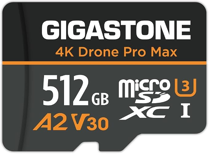 【5-Years Data Recovery】【Designed for Drone】 GIGASTONE 512GB Micro SD Card, 4K Drone Pro Max, A2 V30 for DJI Drone, 4K UHD Video Recording, R/W up to 150/120 MB/s, UHS-I U3 C10 Class 10 with Adapter