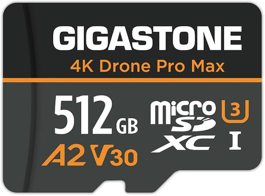 【5-Years Data Recovery】【Designed for Drone】 GIGASTONE 512GB Micro SD Card, 4K Drone Pro Max, A2 V30 for DJI Drone, 4K UHD Video Recording, R/W up to 150/120 MB/s, UHS-I U3 C10 Class 10 with Adapter