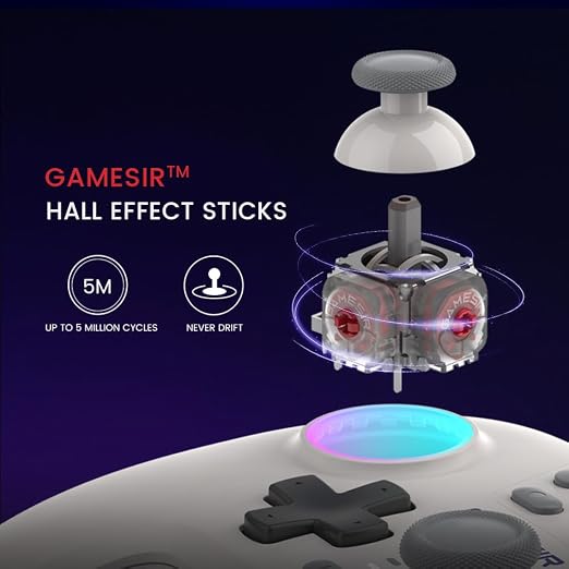GameSir Nova Wireless Controller, Hall Effect Sticks, Dual RGB Circles, 1200mAh Battery, for Switch, PC, iOS, Android (Retro White)