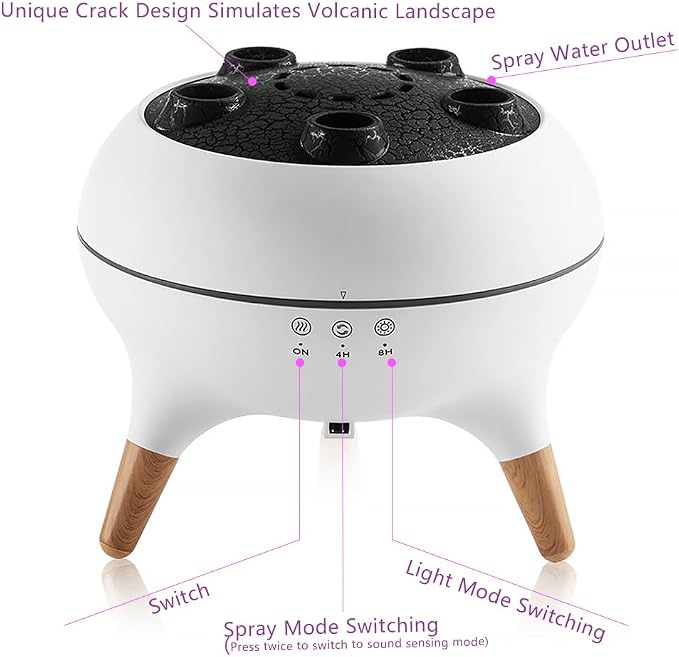 Jellyfish Diffuser Humidifier for Bedroom, White Noise Slient Cool Mist Humidifier for Home Baby, Portable 250ml Simulate a Volcano Essential Oil Diffuser,7 Colors LED,Waterless Auto Shut-Off