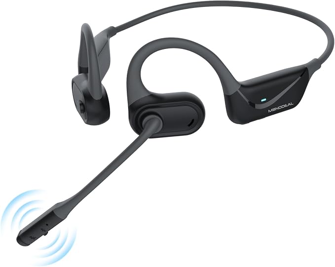 MONODEAL Open Ear Headphones with Mic, Lightweight Bluetooth 5.4 Headset with Microphone Noise Cancelling Mute Button, Wireless Headset Earphones for Work, Driving, Home Office, Workouts