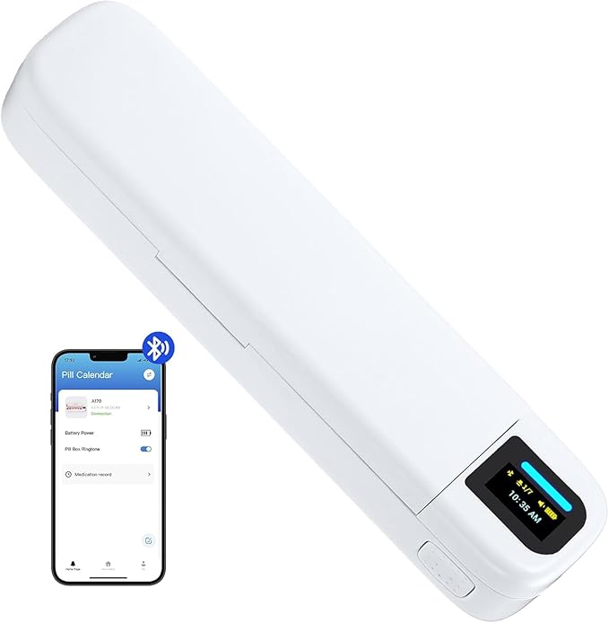 Daviky Smart Pill Organizer with Alarm, Bluetooth Daily Once a Day Pill Dispenser 7 Day with APP, Weekly Travel Pill Case, Portable Pill Reminder for Medicines, Supplements and Vitamins (White)