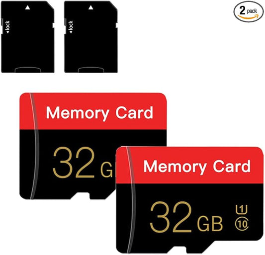 2 Pack Micro Memory Card 32 GB with Adapter, C10/UHS-I/A1, TransFlash Card, TF Card for Camera, Smartphone, Tablet, Drone (Red 32GB *2)