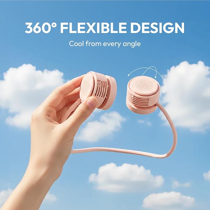 MAVI Portable Personal Neck Fan, Cooling Hands Free Bladeless Fan, Rechargeable Long Battery Life, 360 Airflow with 3 Speeds, Lightweight Collapsible Design, Low Noise with Strong Wind, Pink