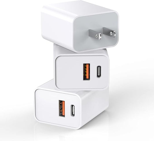 3 Pack Apple USB C Wall Charger,20W iPhone 17/16 Dual Port QC + PD 3.0 Power Adapter Double Fast Plug Charging Block for Apple iPhone 17/17 Pro/16/16 Pro/Pro Max/Plus/15/14/13/12/11/XS/XR/iPad,AirPods