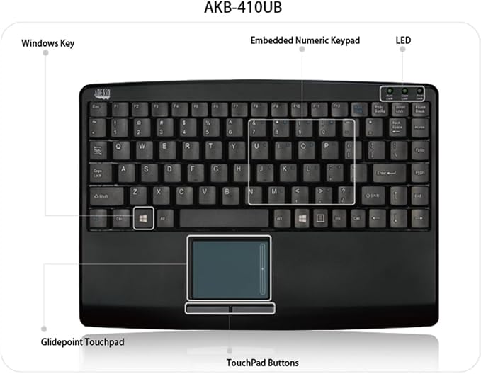 Adesso AKB-410UB - SlimTouch Mini Wired USB Keyboard with Built-in Touchpad