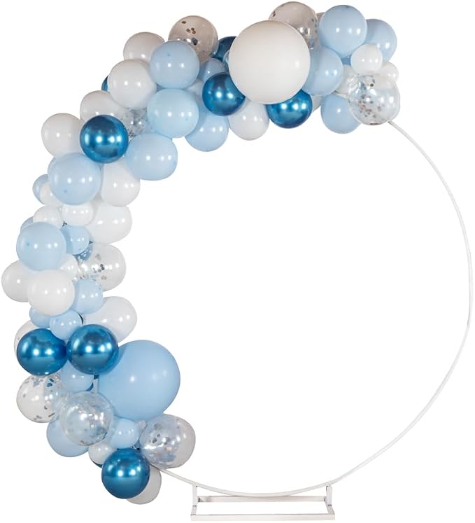 Restaurantware-Balloonify Balloon Garland Set, 1 Party Decoration Kit - 102 Balloons, With Chain, Metallic Blue, White, & Silver Latex Balloon Arch Kit, Includes Glue Dots