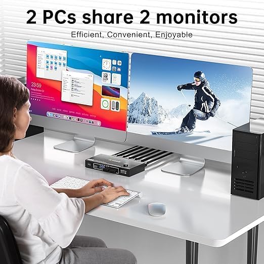 Displayport KVM Switch 2 Monitors 2 Computers 4K@60Hz,Camgeet USB3.0 Dual Monitor KVM Switches Displayport with 4 USB 3.0 Port for USB Device,Wired Remote and 2 Cable Included