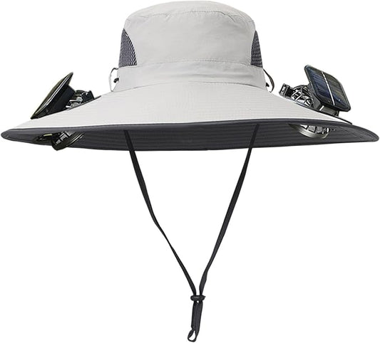 Men Women Wide Brim Sun Hats with 2 Solar Fan Waterproof Breathable Bucket Hat Outdoor Fishing Hat for Hiking Camping
