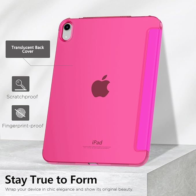 MoKo for iPad (A16) 11th Generation Case 11 Inch 2025, iPad 10th Generation Case 10.9 Inch 2022, Slim Stand Hard PC Translucent Back Shell Smart Cover, Support Touch ID, Auto Wake/Sleep,Bright Pink