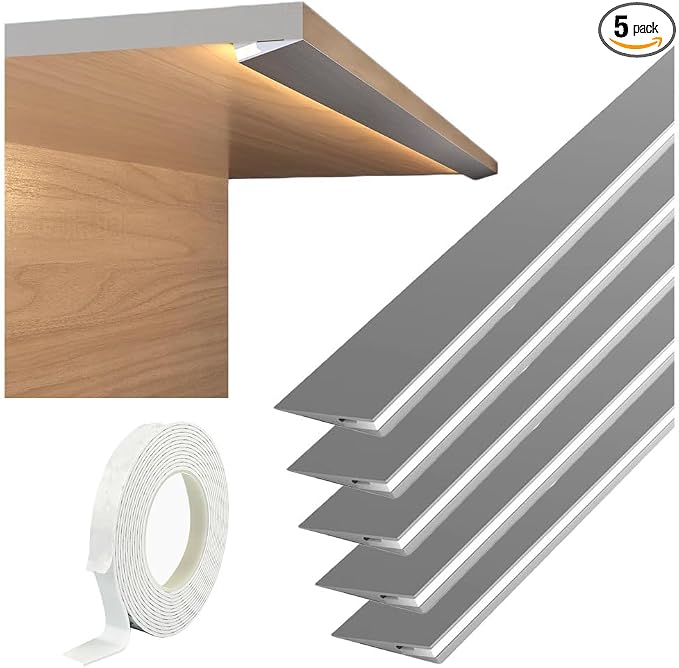 5 Pack LED Aluminum Channel Profile Under Cabinet, Self Adhesive Ultra Thin Invisible Lights Profile for Wardrobe Collection Cabinet Kitchen Shelf Workbench, No Light Strip (Grey, 19.6inch)