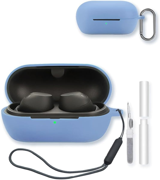 Silicone Case Compatible with Sony WF-C710N Truly Wireless Noise-Canceling Earbuds,Cleaning Kit and Lanyard Soft Protective Shockproof Cover for Sony WF-C710N-Skyblue