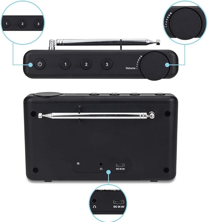 Ocean Digital WR-23F Portable FM Internet Radio 2.4” Color LCD Built-in Battery Wi-Fi Bluetooth (Black)