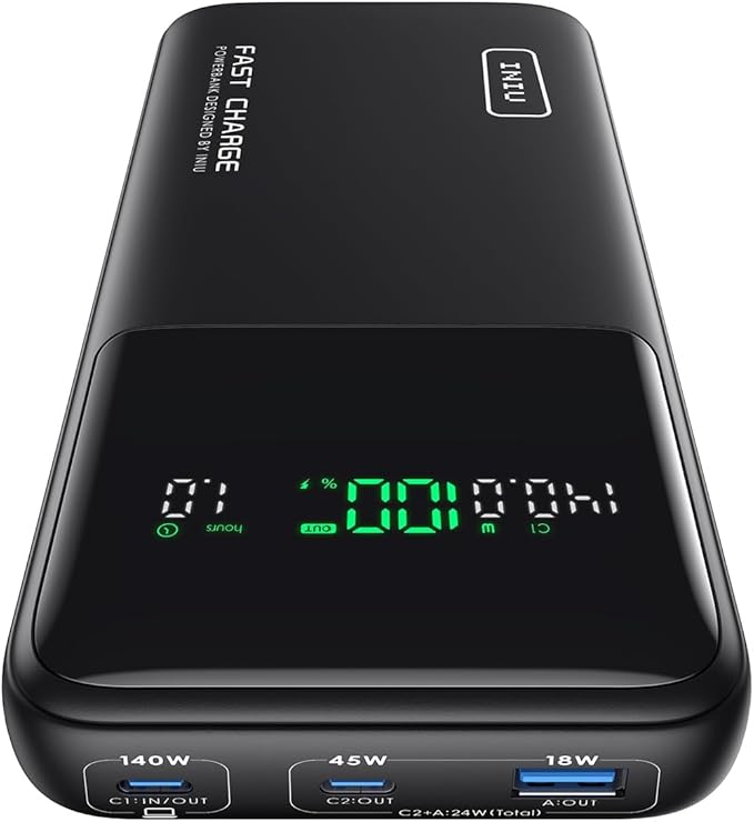 INIU 140W Laptop Power Bank, Flight-Safe 27000mAh High Capacity Portable Charger with USB C Cable, Digital Display Phone Charger, 3 Ports Travel External Battery Pack for MacBook iPad Steam Deck etc