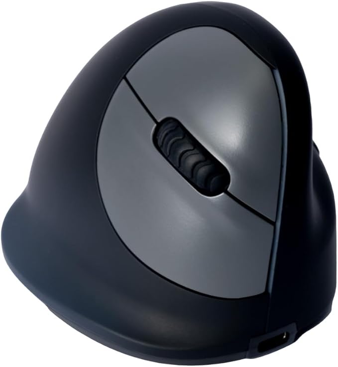 R-Go HE Ergonomic Mouse, Bluetooth 5.0, Silent Click, Vertical design, With Break Software, Prevents Tennis Elbow/RSI Arm, Rechargeable, For Windows/Mac, 5 Buttons, Black